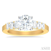 1 ctw Round Shape Emerald and Round Cut Diamond Semi Mount Engagement Ring in 14K Yellow and White Gold